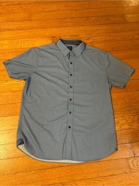 Michael Strahan Blue Geometric Pattern Short Sleeve Button-Down Shirt Size L